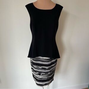 Lafayette 148 New York Emma Peplum Black Silk Embellished Combo Dress EUC Size 4